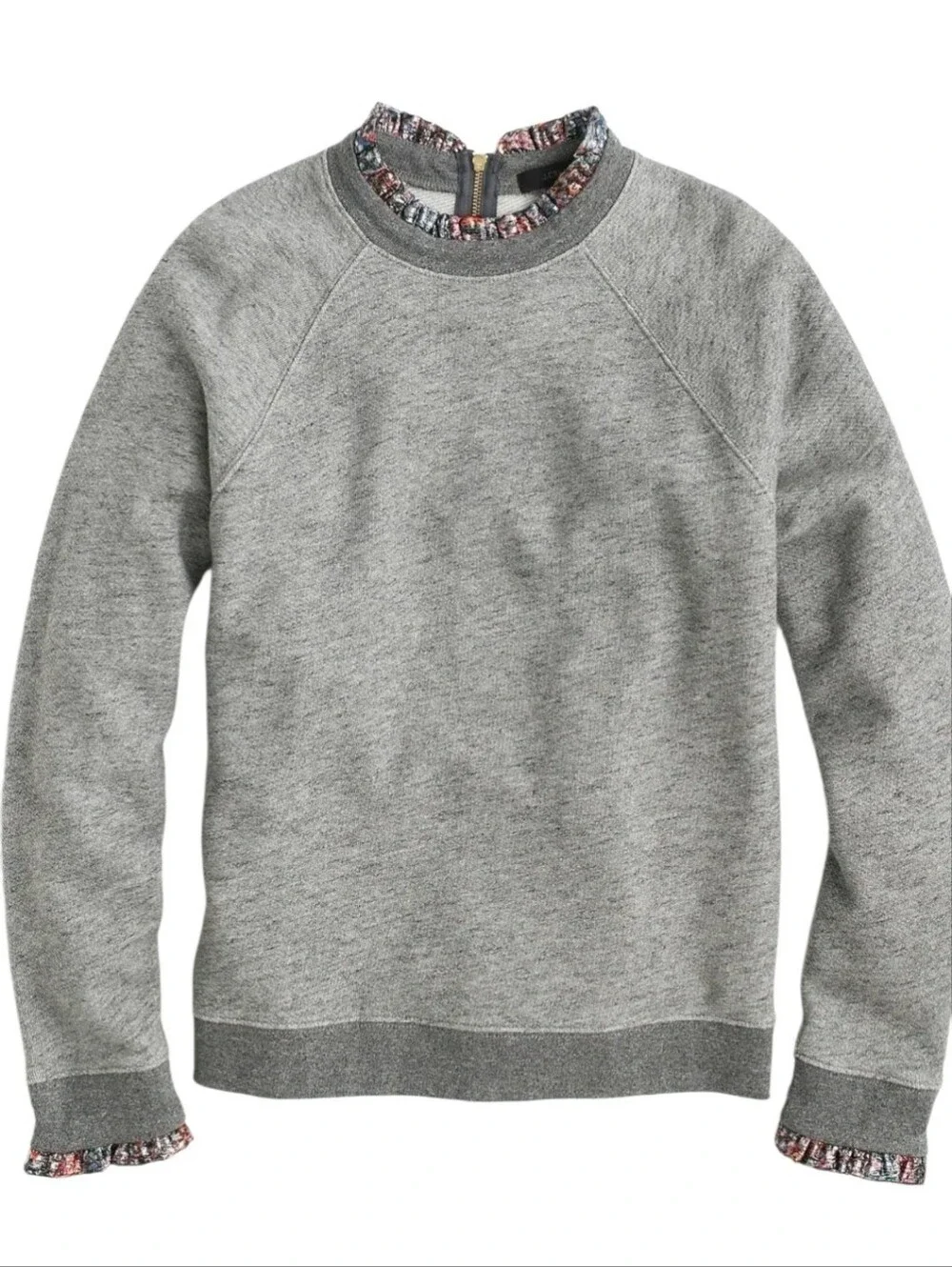 J. Crew Gray Floral Metallic Trim Ruffleneck Sweatshirt Size L